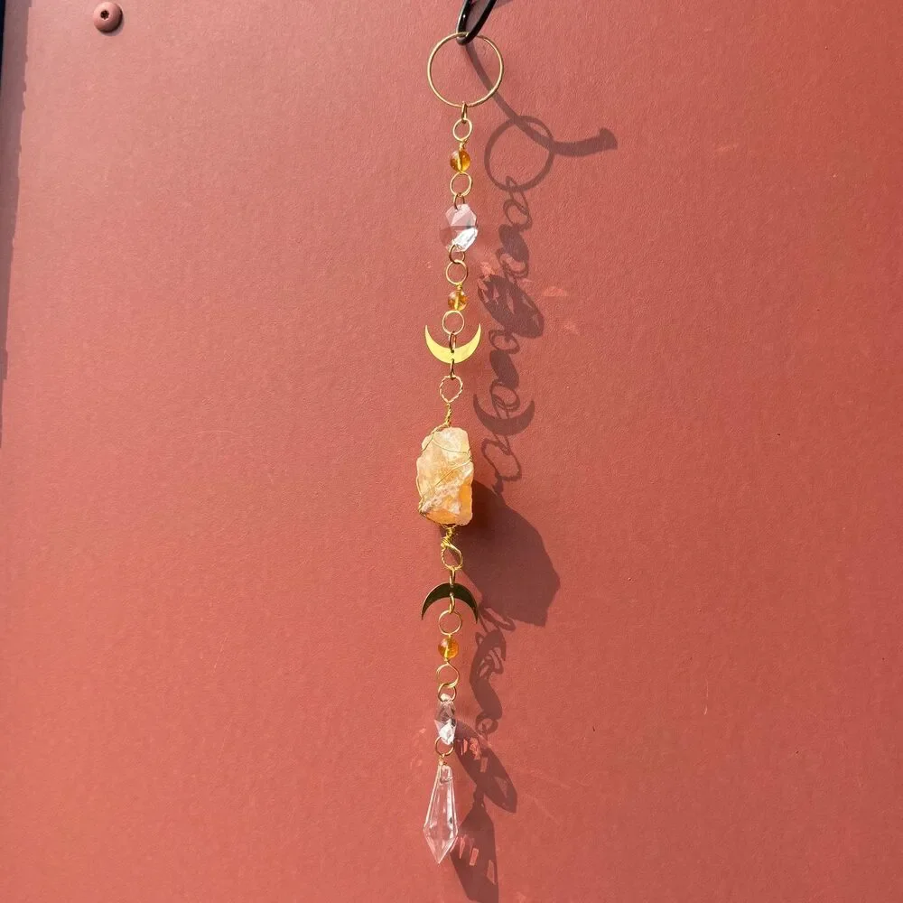 Raw Citrine Gemstone Wall Hanging, Prosperity & Joy Gemstone Decor, 13 Inches